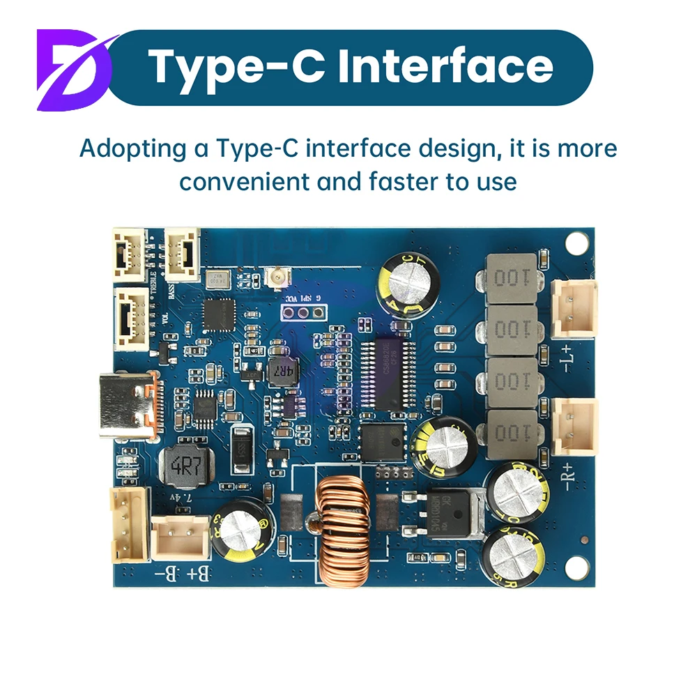 DC 6.6V-8.4V Bluetooth Audio Amplifier Board With 2 * 25W Adjustable Tuning And Integrated Charging Type C