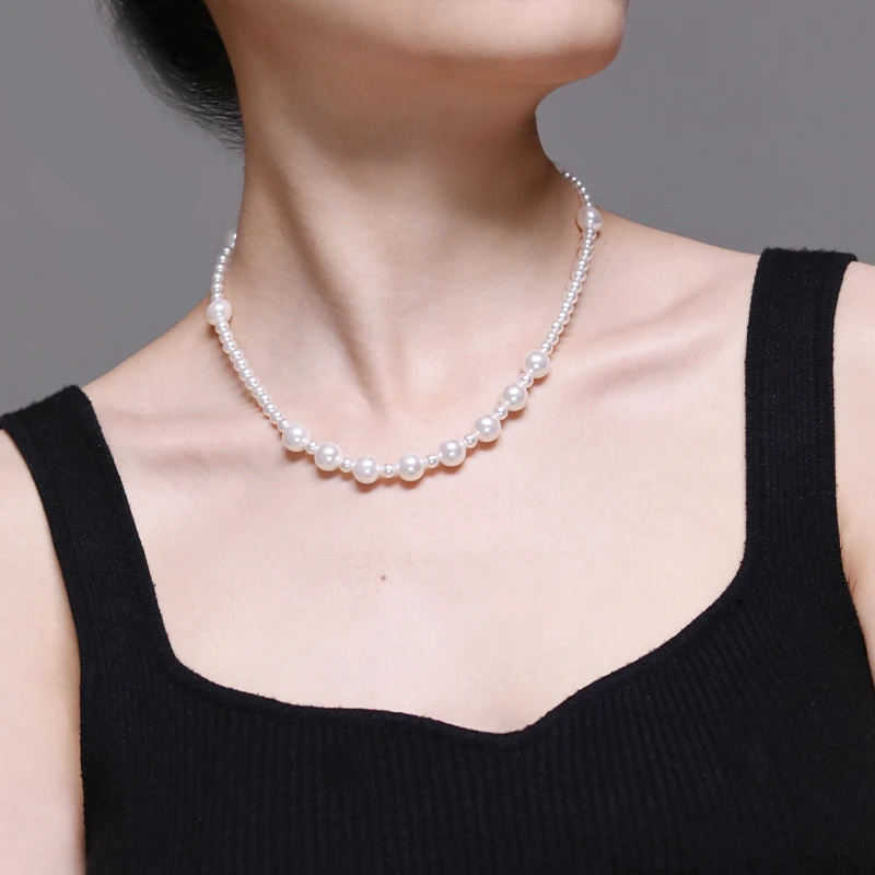 

S925 Baroque pearl necklace sterling silver irregular jewelry niche accessories clavicle chain