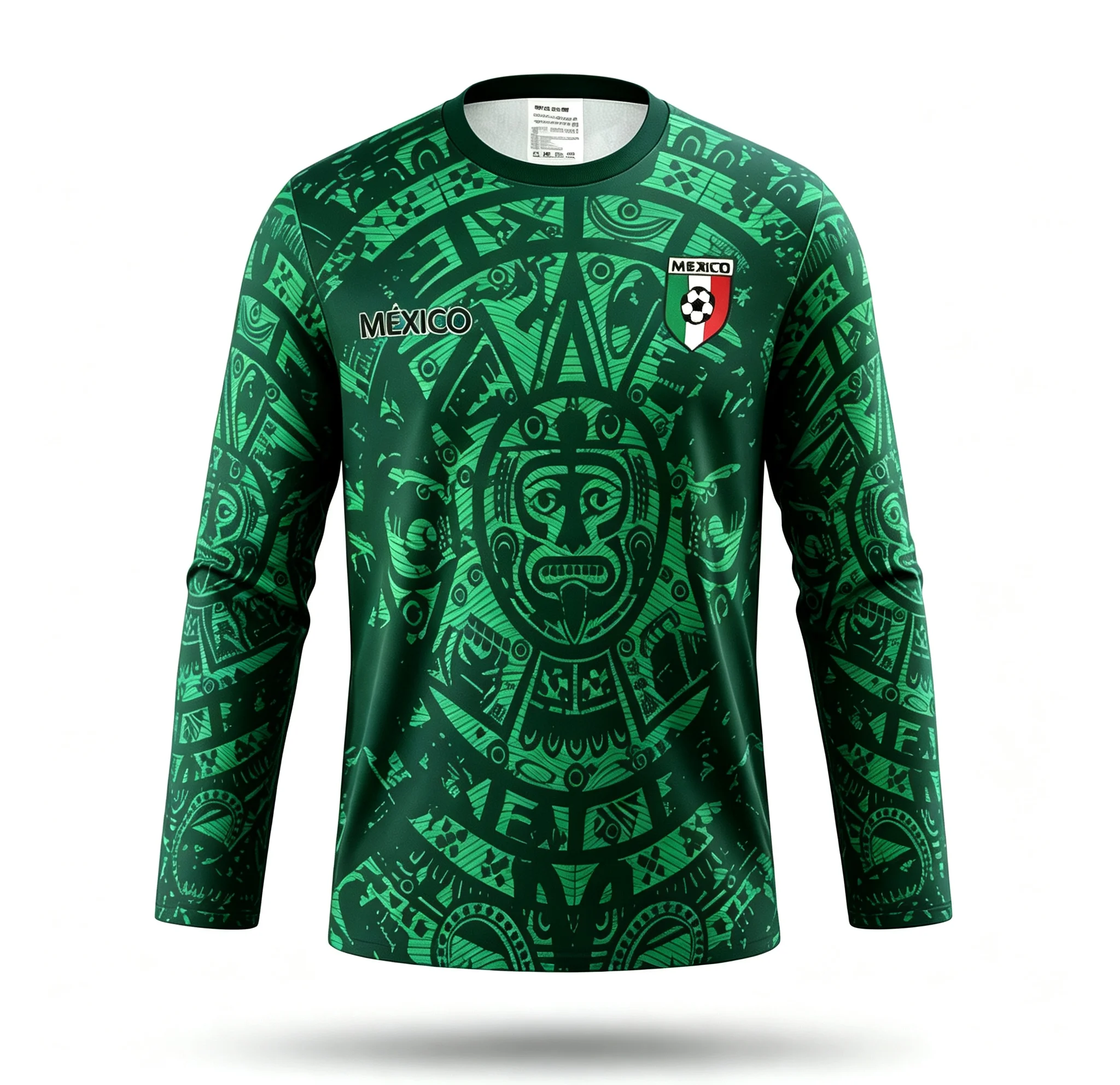 Mexico Long Sleeve Soccer Jersey Aztec Mayan Calendar 3D Print Unisex Quick Dry Breathable Football Training Shirt Multi‑Colors