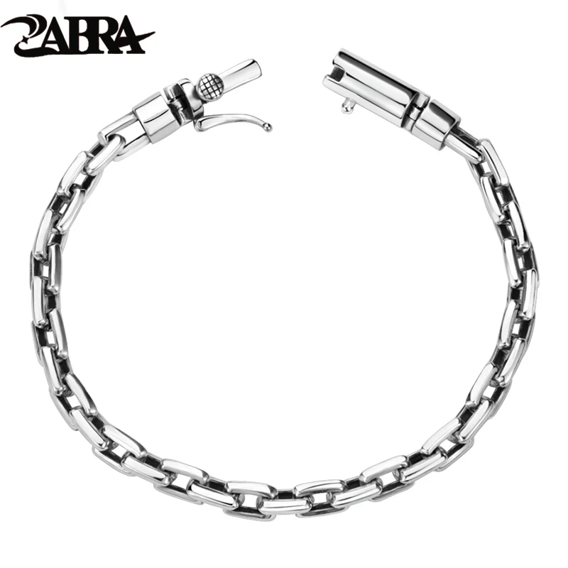 ZABRA S925 Silver Corner Chain Bracelet for Men's Simple Retro Thai Silver Premium Feel Handpiece with Engraved Characters