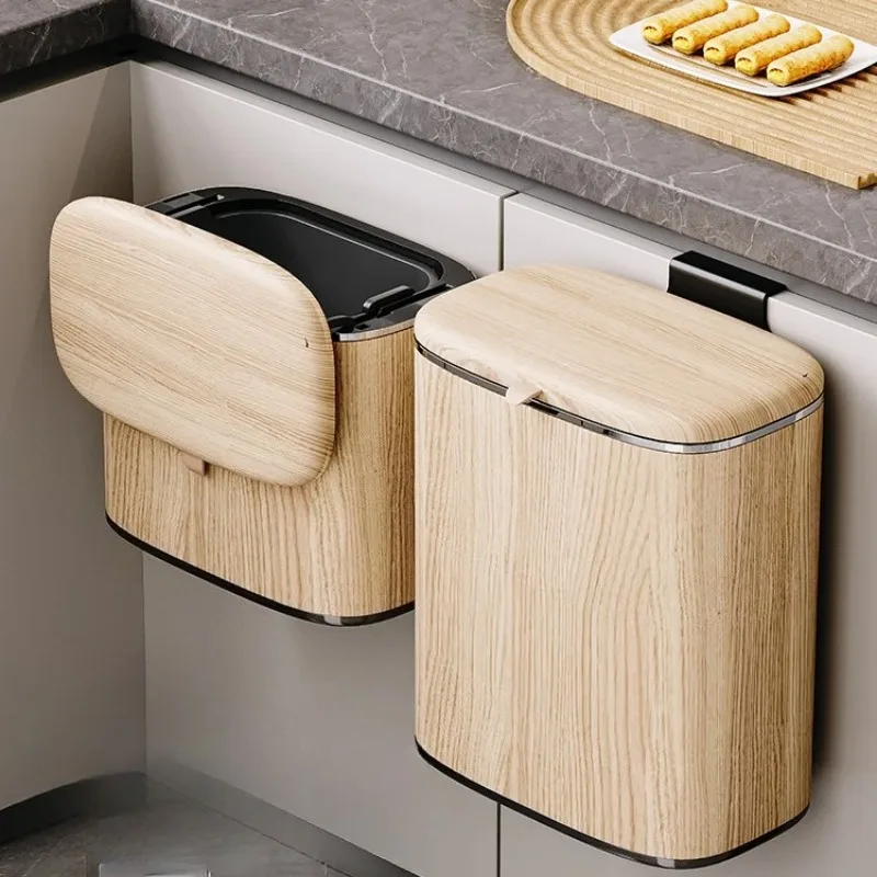 2024 Pull-Out Kitchen Cabinet Trash Can - Wood Grain Dual Bin with Sensor Lid, Hands-Free Waste Sorting & Easy Mobility
