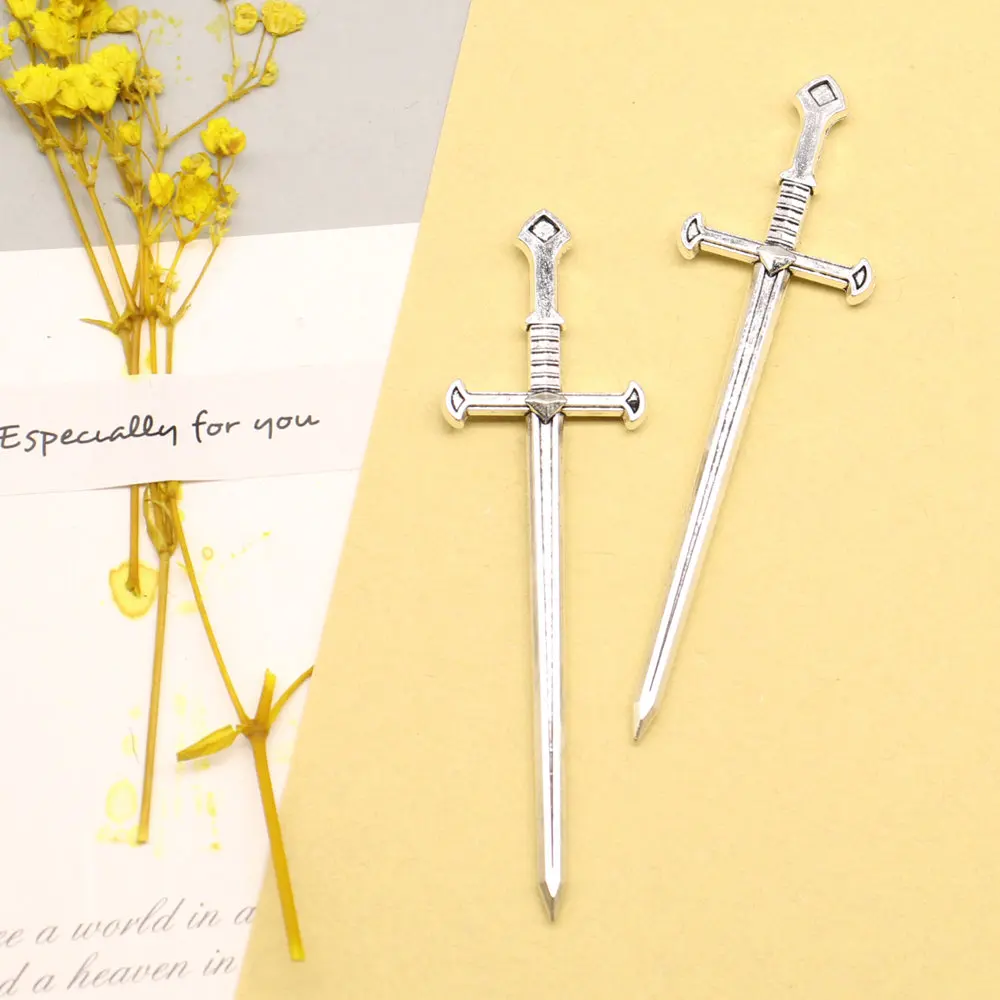 Sword Pendants Pendant Diy Accessori Design Jewelri 23x80mm 2pcs Antique Silver Color