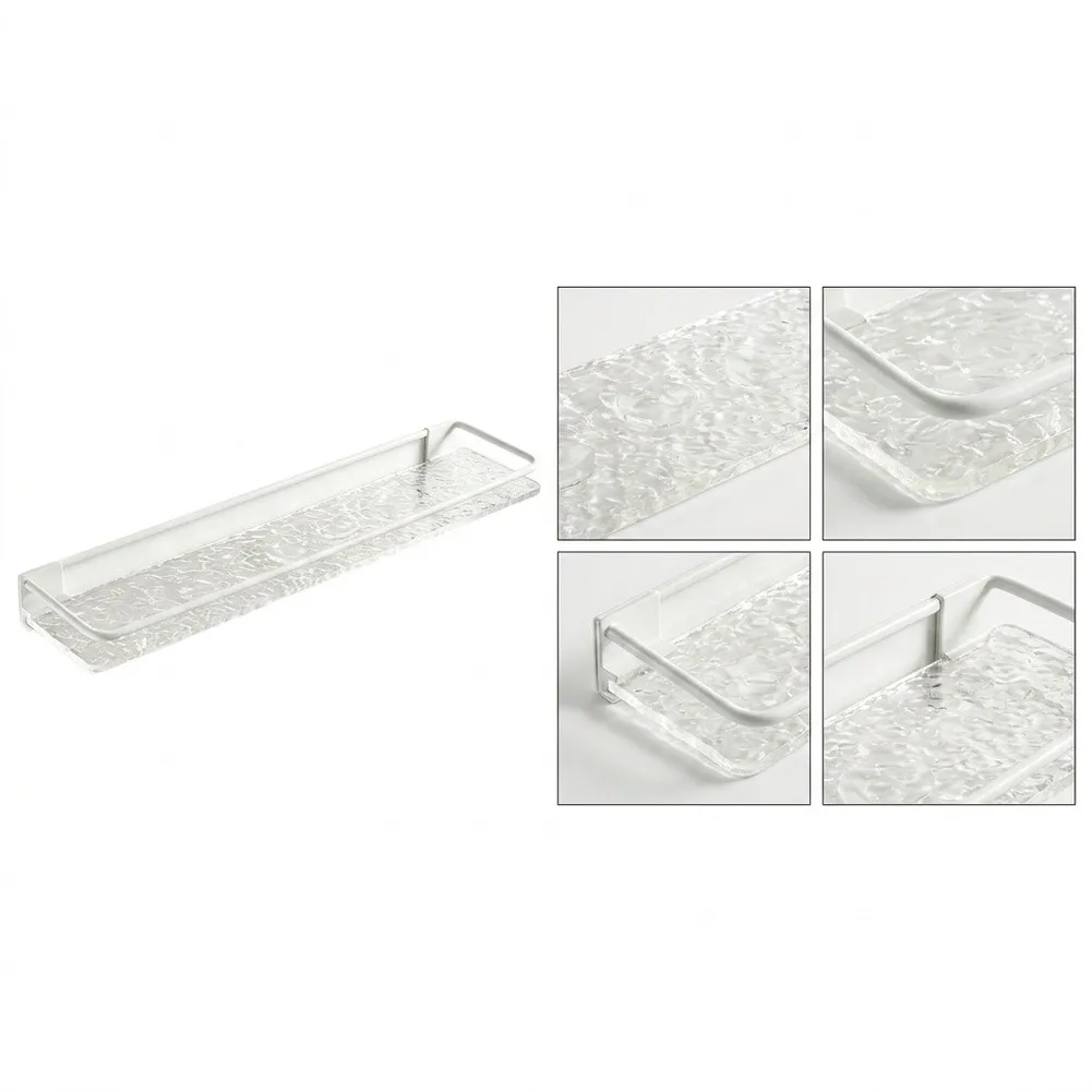 Bathroom Cosmetics Shelf with Stainless Steel Railing - 30 cm Tempered Glass Floating Tray No Drilling Space Efficient Design