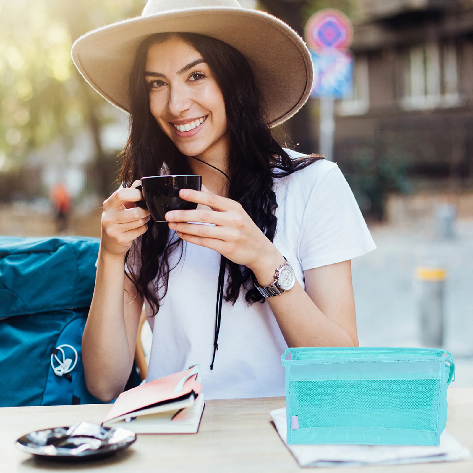 

1pc Toiletry Bag Travel Wash Bag Portable Makeup Storage Pouch Lightweight Nylon Mesh Hanging Rope Quick Dry Cosmetics