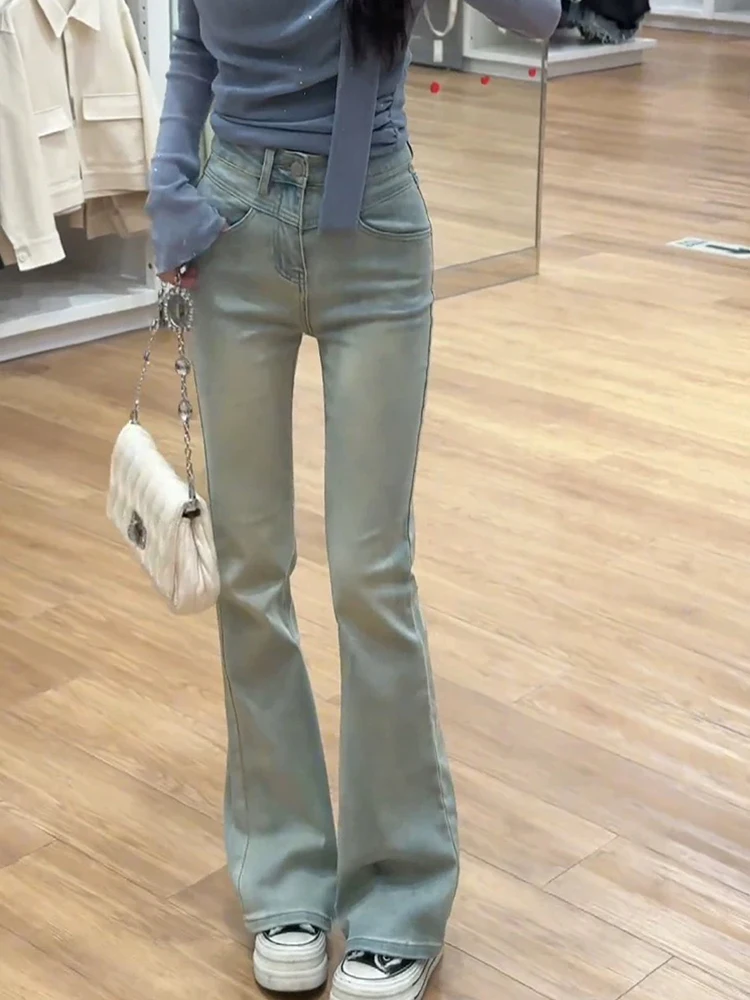 

Джинсы-клеш с высокой талией для женщин, весна-осень, прямые, облегающие, из хлопкового стрейч-денима, брюки-буткат для полных женщин