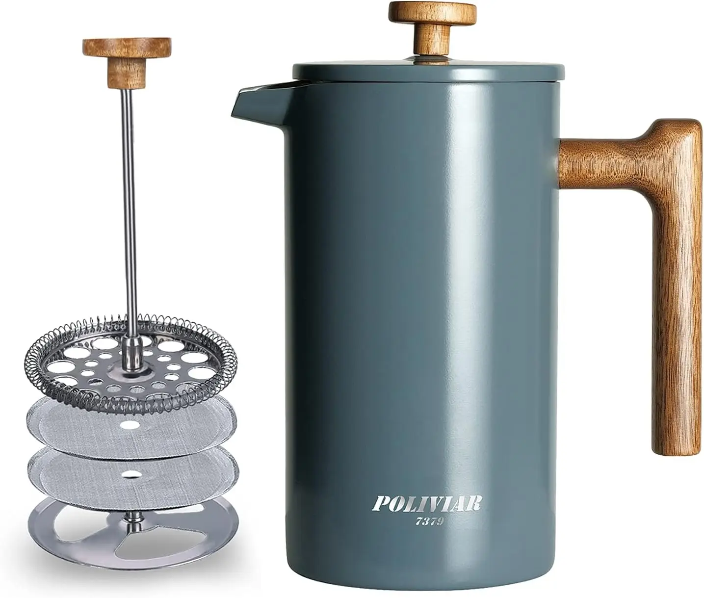 

34 oz French Press Coffee Maker with Wood Handle, Double Wall Insulation & Dual-Filter Screen for Hot Coffee and Tea