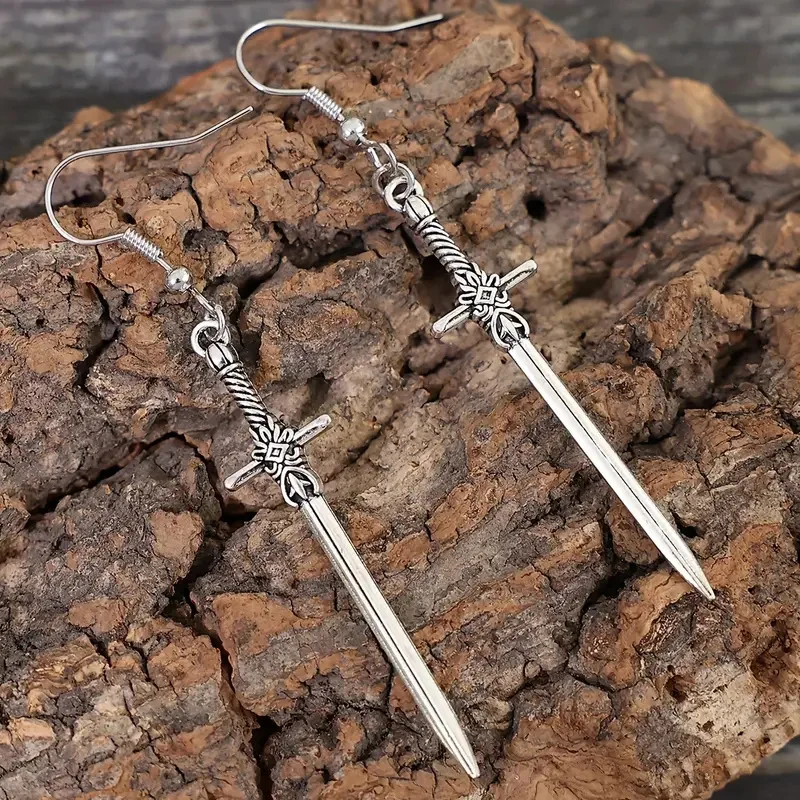 Vintage Inspired Cross Sword Pendant Dangle Earrings Hypoallergenic Unique Personality Gothic Jewelry For Women Perfect Gift