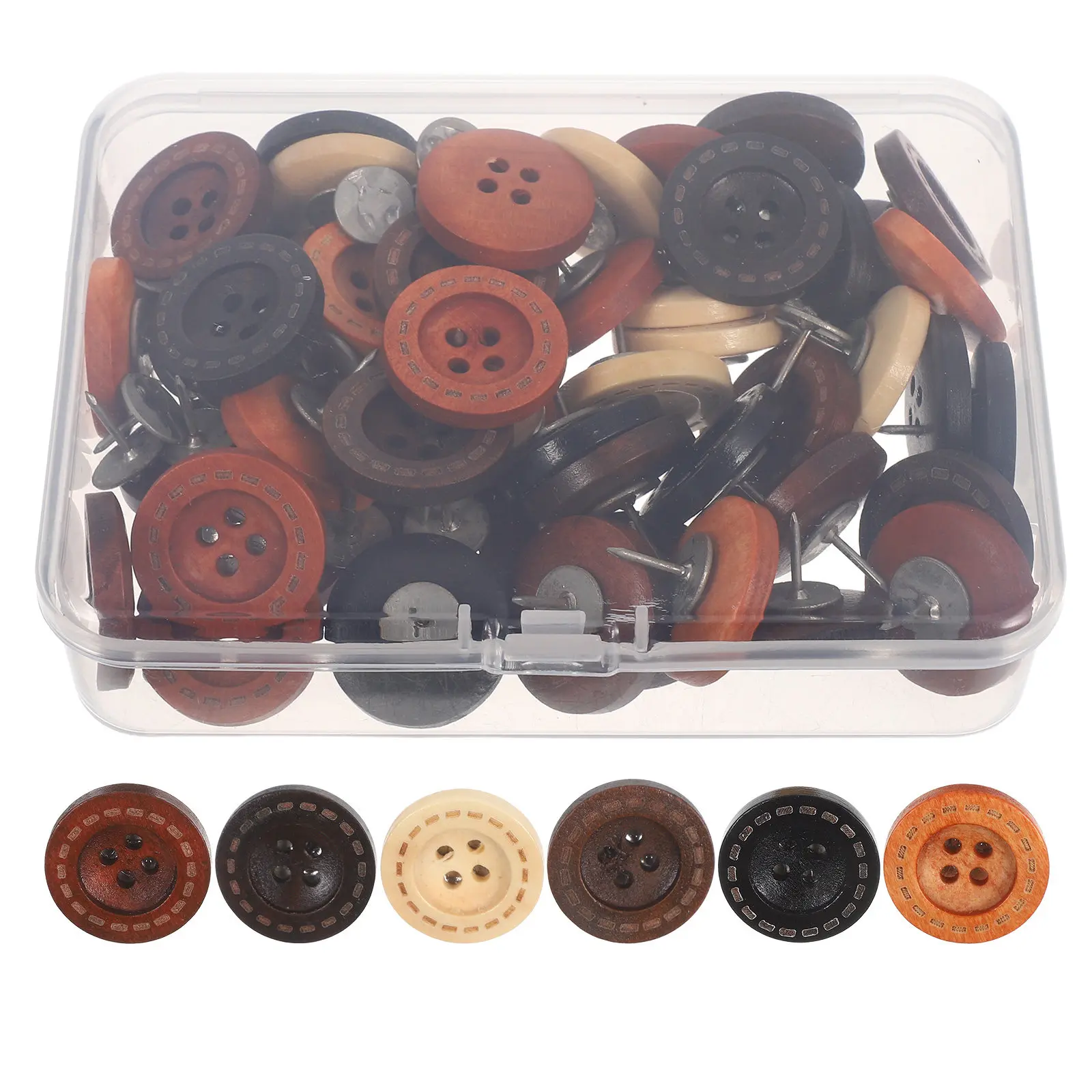 50Pcs Wooden Push Pins Vintage Button Design Thumb Tacks for Picture Hanging Memo Board Felt Board Office Home Decor