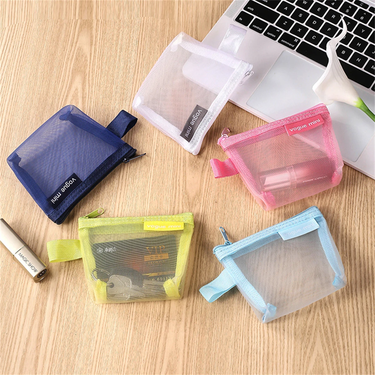 Saco de maquiagem saco de armazenamento de malha transparente bonito saco de batom pequeno item saco mini bolsa de moedas saco de moedas de náilon saco de cosméticos viagem-ljx