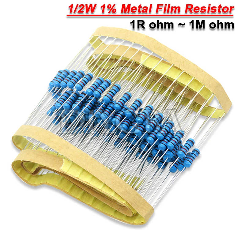 50PCS 1/2W 0R-2.2M 1% Metal Film Resistor 0.5W 0 2.2 10 100 120 150 220 270 330 470 1K 2.2K 4.7K 10K 100K 470K 1M ohm