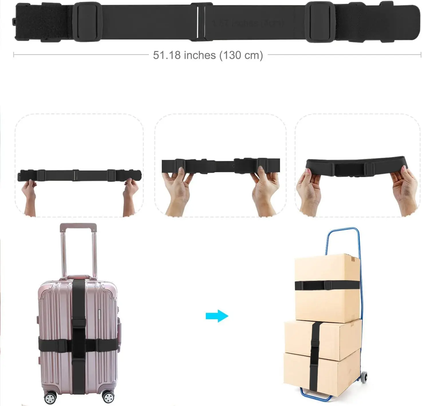 Luggage Straps 2 PCs High Elastic Suitcase Belt With Anti-Pinch BucklesHeavy Duty Bag Bungees Travel Accessories, One Short And