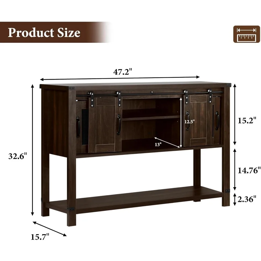 خزانة بار القهوة في المزرعة مع مساحة تخزين، طاولة بار القهوة 47 بوصة مع باب الحظيرة المنزلقة، خزانة بوفيه مع أبواب شبكية معدنية، #2