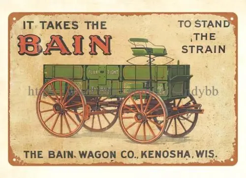 1890s Bain Box Wagon Kenosha Wisconsin metal tin sign wall decals