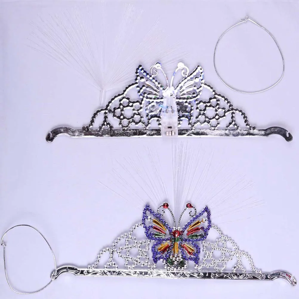 

2pcs Optical Fiber Butterfly Headband Shining Decorative Crown Hairband Lightweight Elegant Festival Carnival Accessory For