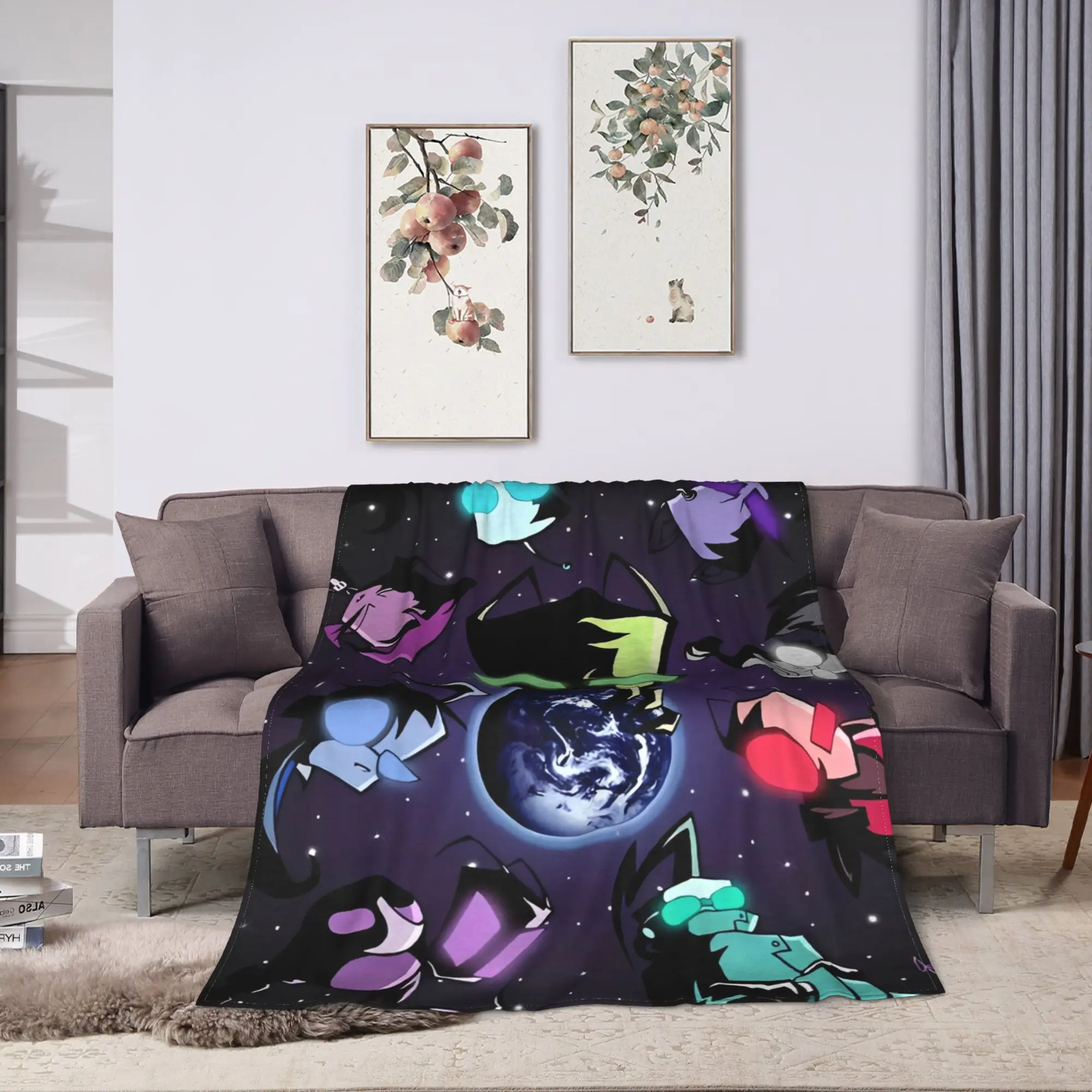 Warm Soft BlanketKids Travel Invaders Zims Gir Throw Blanket  Flannel Bedspread For Couch Chair Sofa Bed Print Sofa Bed Cover