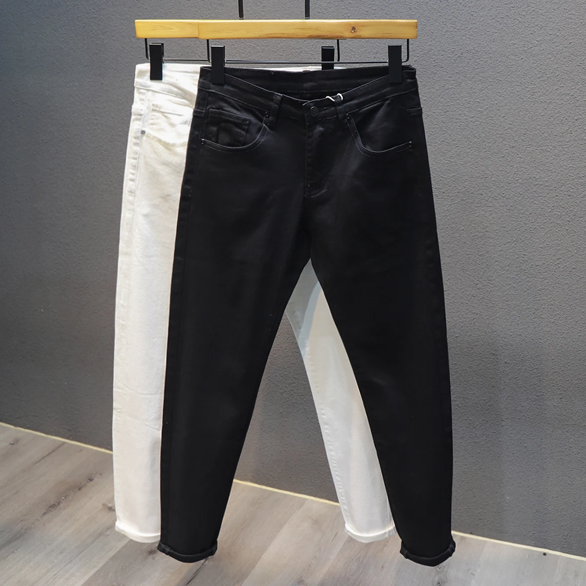 Stretch White Slim Fit Skinny Jeans Men's Classic Simple Solid Color Casual High Quality Comfortable Korea Male Denim Trousers