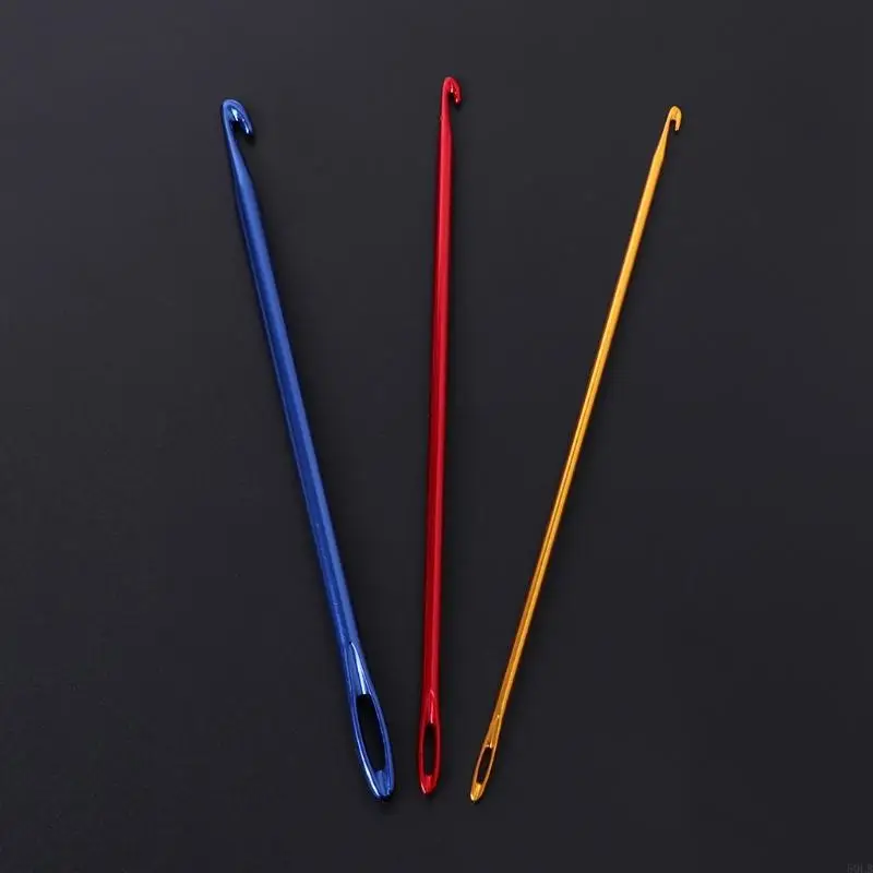 50LB Afghan Aluminium Crochet Hook Knitting Needle Hand Knit Tool With Threading Hole