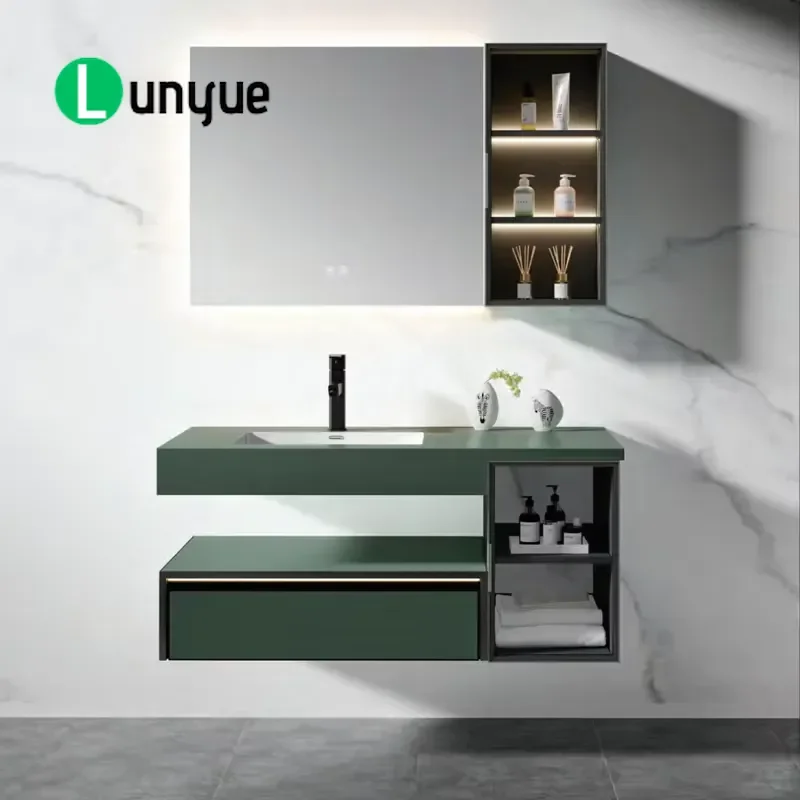 Modern Luxury Wall Mounted Bathroom Vanity Cabinet with Floating Sink and Integrated Lighting Waterproof Storage for Home