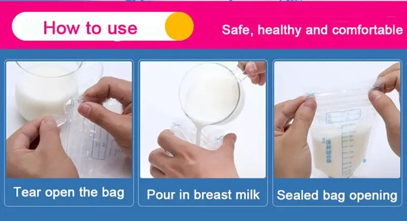 Muttermilch-Aufbewahrungsbeutel mit 250 ml selbststehenden Aufbewahrungsbehältern für Babynahrung, kein Auslaufen, Milch-Gefrierbeutel, sicheres Futter, BPA-frei, 30 Stück – Detail 1