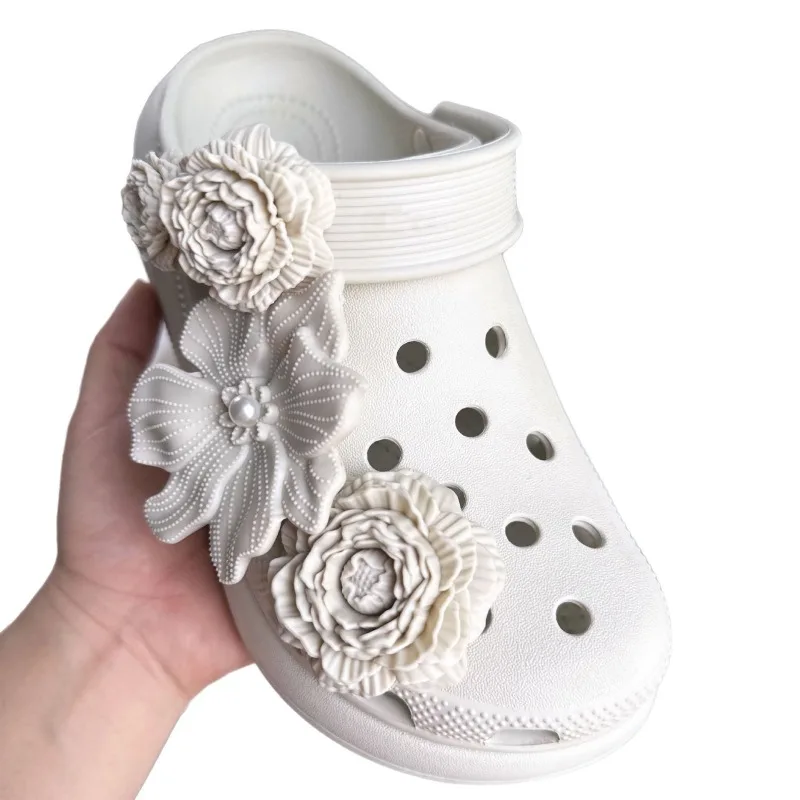 2025 Fashion Shoe Charms Set Accessories Hole Shoe Buckle DIY New Style Bouquet Bone White 3D Flower Shoes Decorations image 5