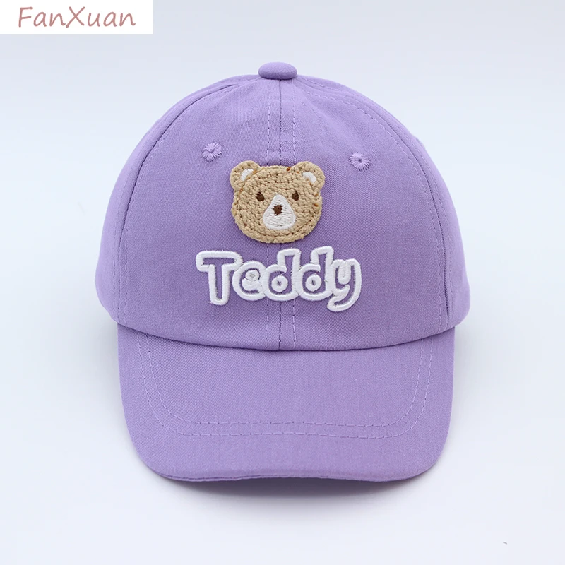 Cute Baseball Cap for Children Summer Cap for Girl Boy Teddy Bear Label Adjustable Kids Hats Mesh Sunhat