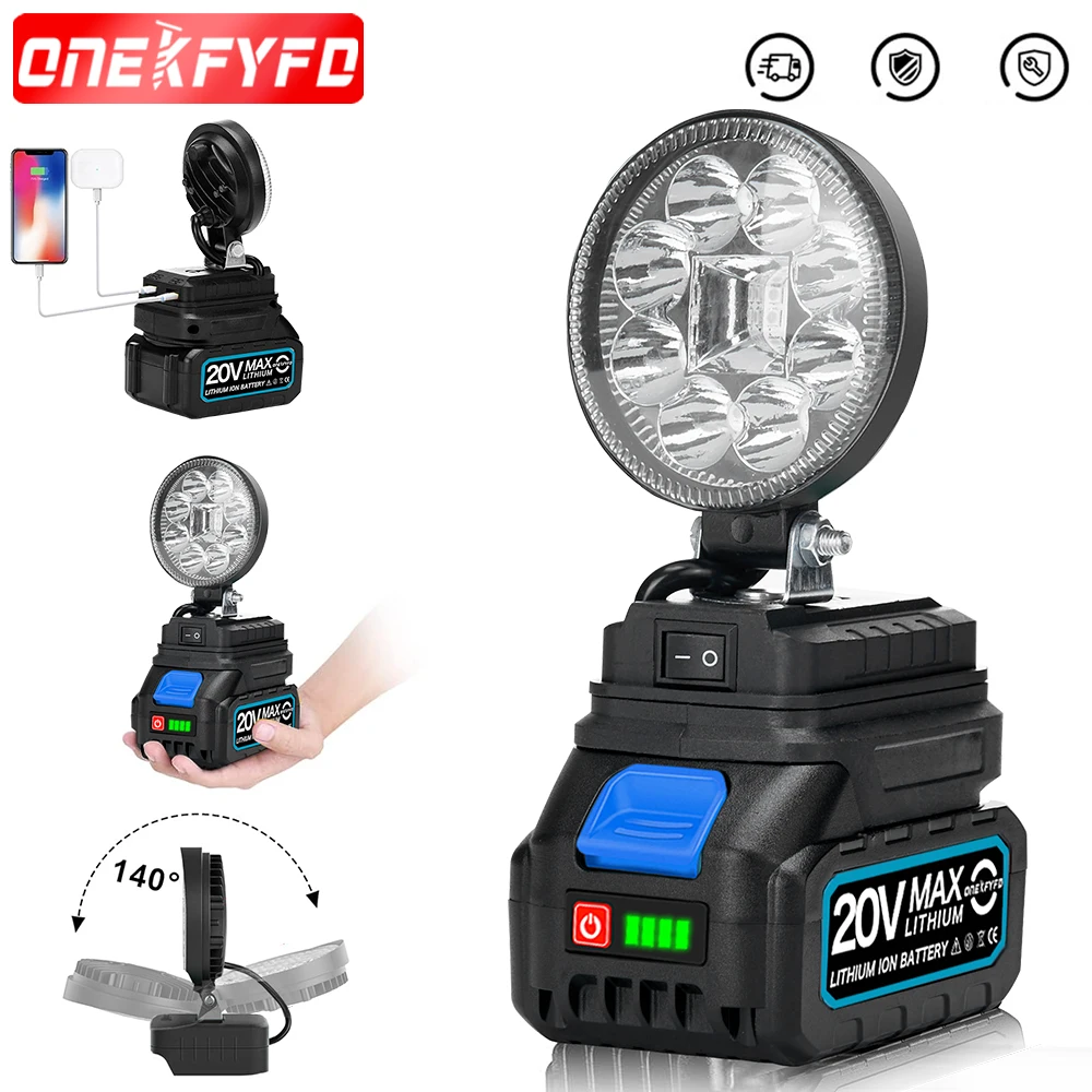 ONEKFYFD  Cordless LED Work Light for Makita Battery Cordless Flood Light with 2 USB Charging Port for Outdoor Work Fishing