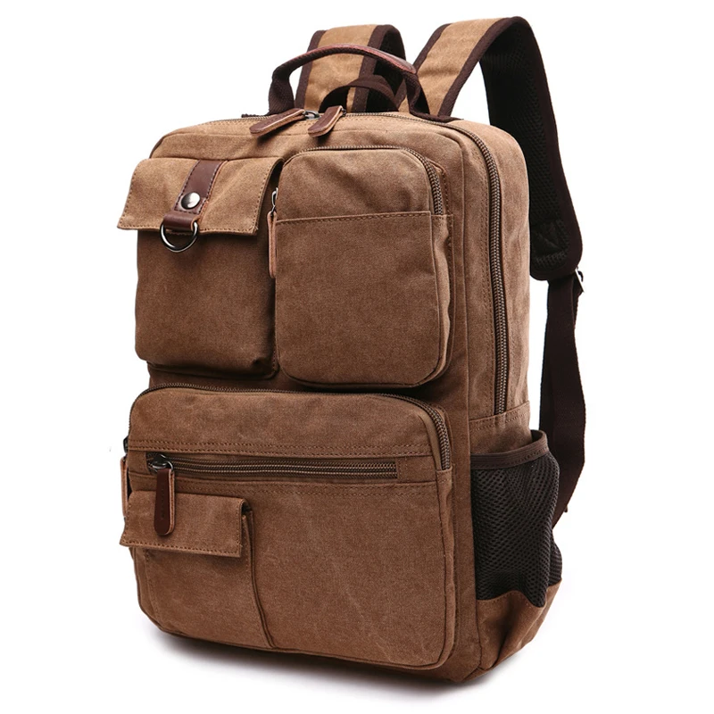 

Quality Backpack Men Canvas Travel Shoulder Bag Brown Large Capacity Fashion Students Bag Male notebook Laptop Backpack