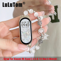 Strap For Xiaomi Mi Band 8 7 6 5 Watch Band For Miband 5/6/4/3 Luxury Pearl Butterfly Opal Beads Metal Chain Bracelet Wristband