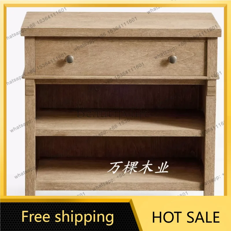 Zj. American retro bedside table, old solid wood bedroom bedside table customization