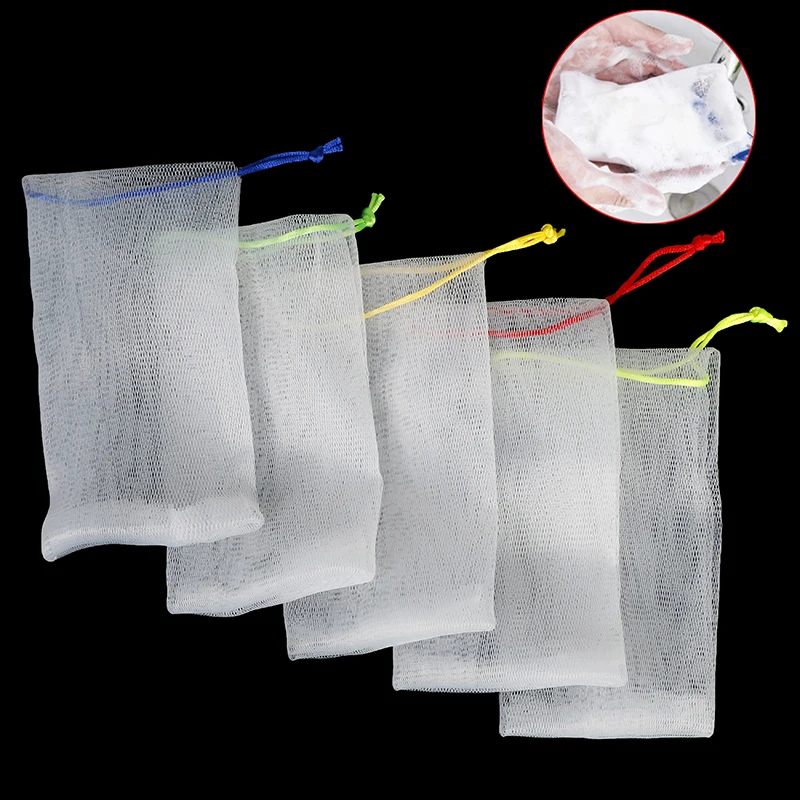 5Pcs/Set Clean Foaming Mesh Bag Hangable Soap Saver Bag Bath Shower Foaming Mesh Net Cleansing Makeup Remover Face Clean Tools