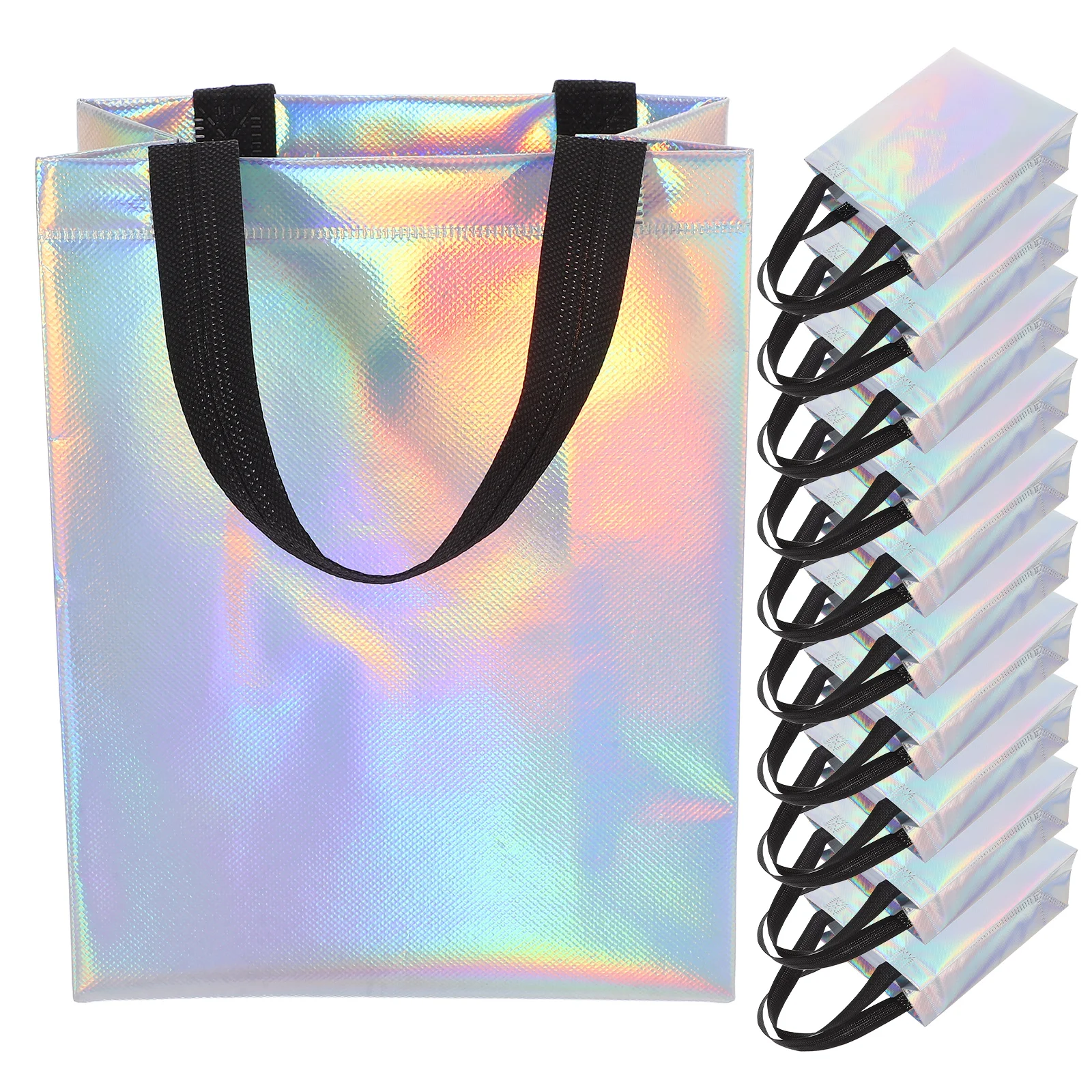 

20 Pcs Gift Bags Reusable Iridescent Tote Packaging Party Favor Holographic Shopping Grocery Bag Non Woven Present Wrapping