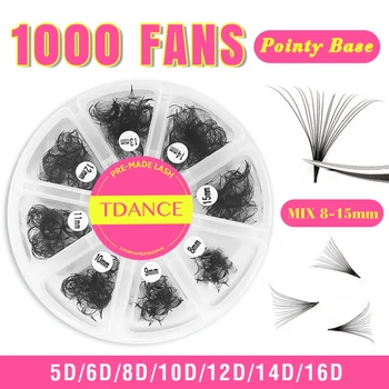TDANCE 1000 ventiladores ventilador suelto longitud mixta Base puntiaguda ventiladores prefabricados afilados finos volumen de tallo medio extensiones de pestañas rusas