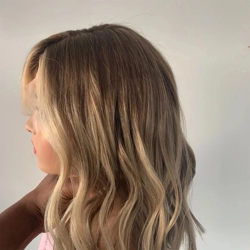 

Short Wave Bob Ombre Blonde Brown Synthetic Lace Front Wig Realistic Hairline For Women Alopecia Hairlos Fast Shipping Wigs 12''