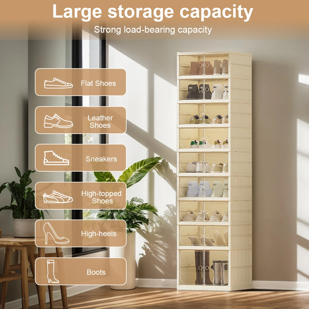 صندوق الأحذية، صندوق تخزين قابل للطي، سهل التجميع، منظم تخزين الأحذية البلاستيكي الشفاف القابل للتكديس، حاوية الأحذية، رف الأحذية #2