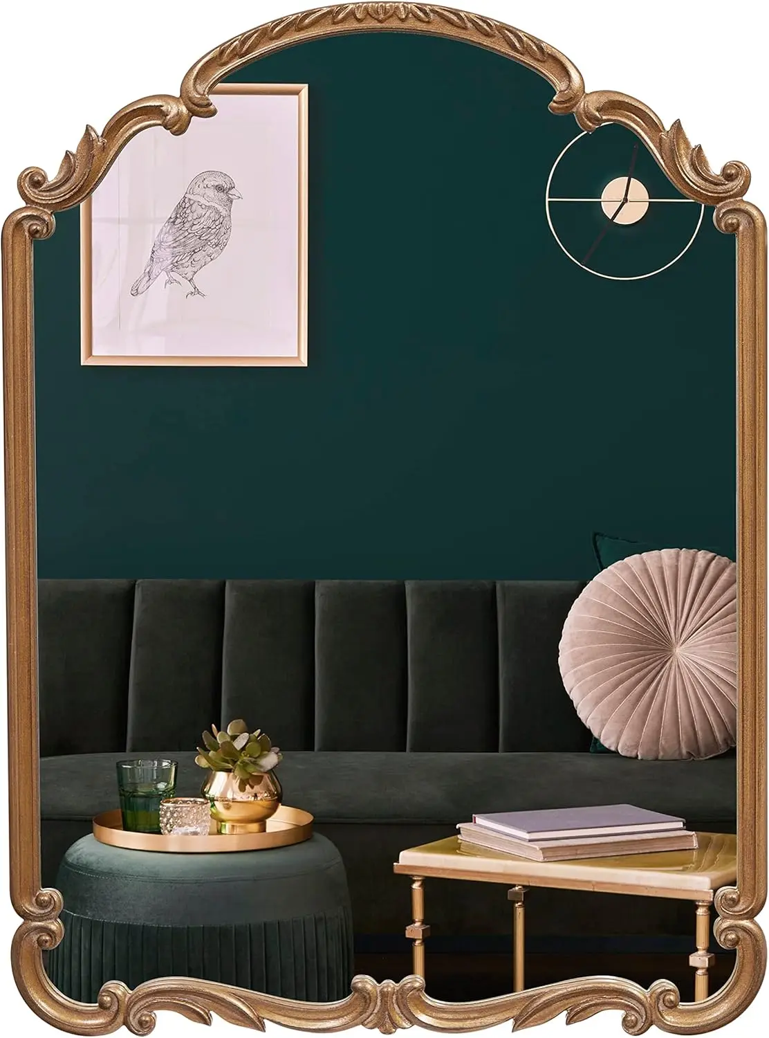 

Antique Gold Carved Wood Wall Mirror, 22x30 Inches, for Entryway Living Room Bathroom Decor