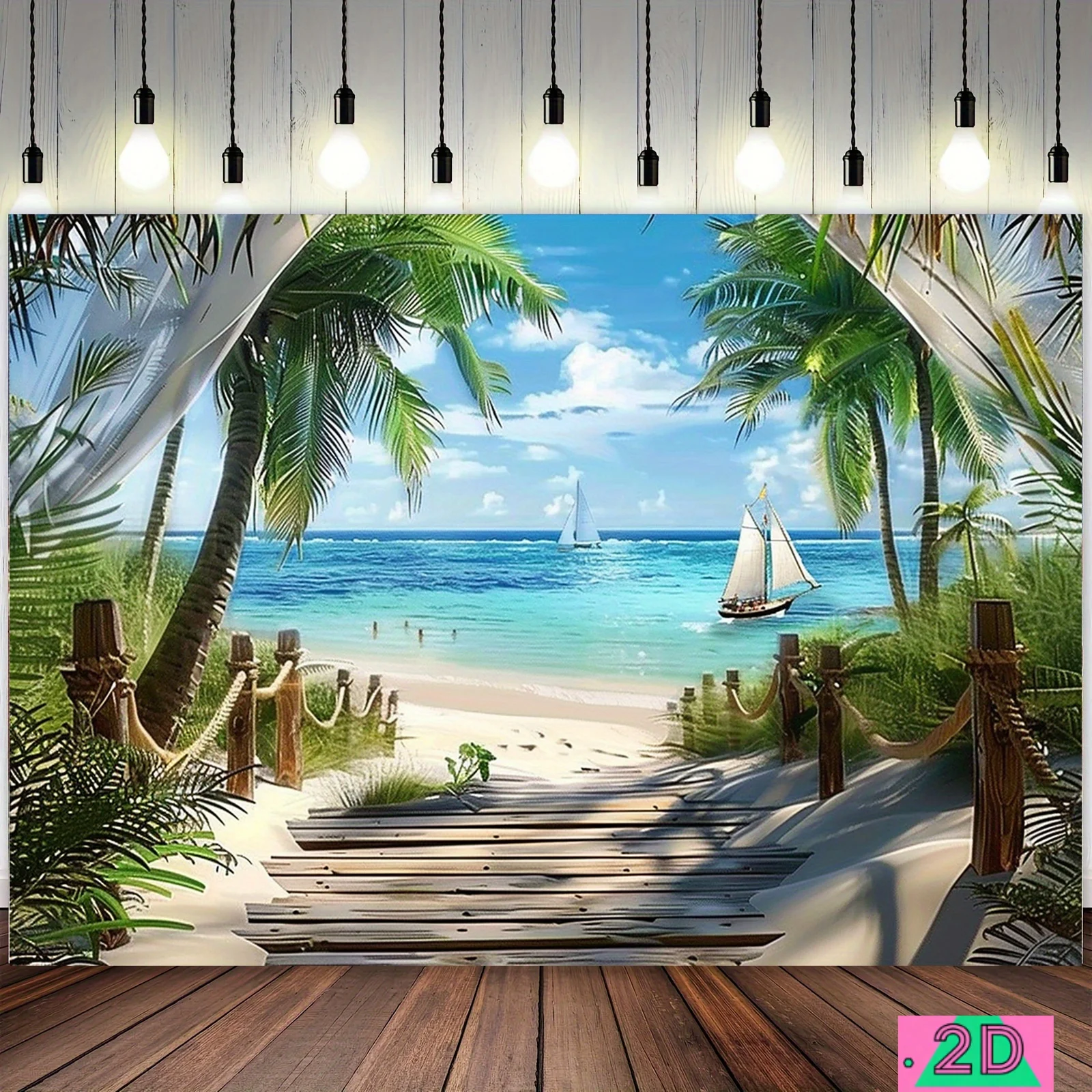 Tropical Beach Mural Tapestry Wallpaper Ocean Paradise Palm Tree Vacation Wall Decor Art for Bathroom Bedroom Living Room