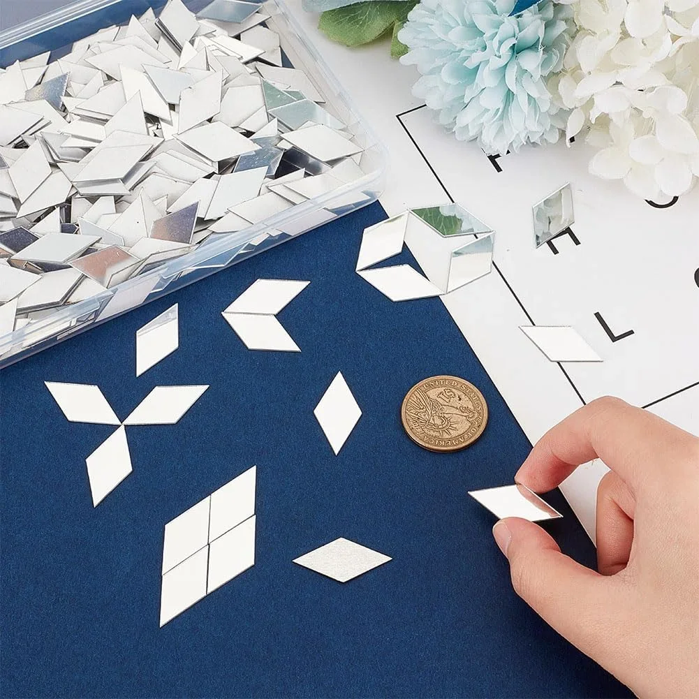 New 100pcs Acrylic Diamond Shape Mirror Stickers Mosaic Tiles Bulk Self-adhesive DIY Craft Art Mirror Wall Door Home Decorations