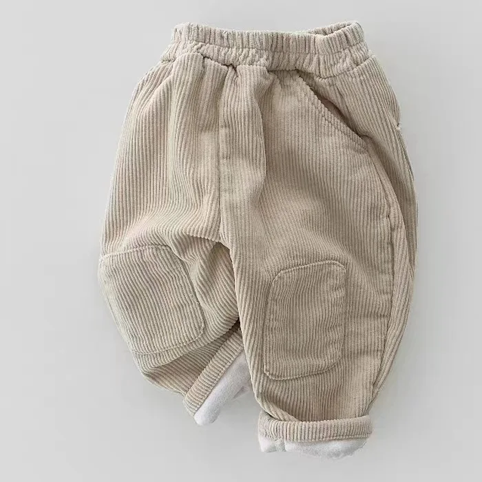 Baby Clothing Korean Style Corduroy Fleece Pants Warm Korean Style Retro Boys and Girls Casual Pants Autumn and Winter New Pants