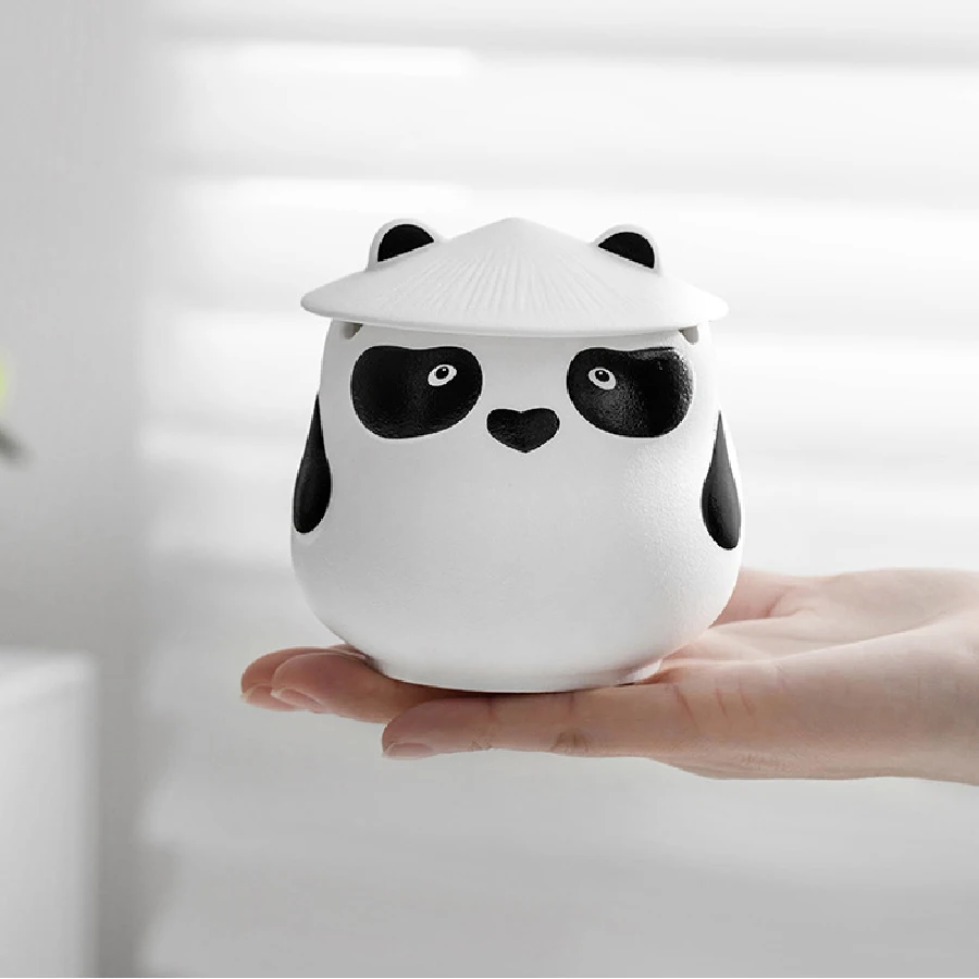 Panda Ceramic Ashtray Cute Home Office with Lid Creative Personality Premium Sense Windproof and Fly Ash proof
