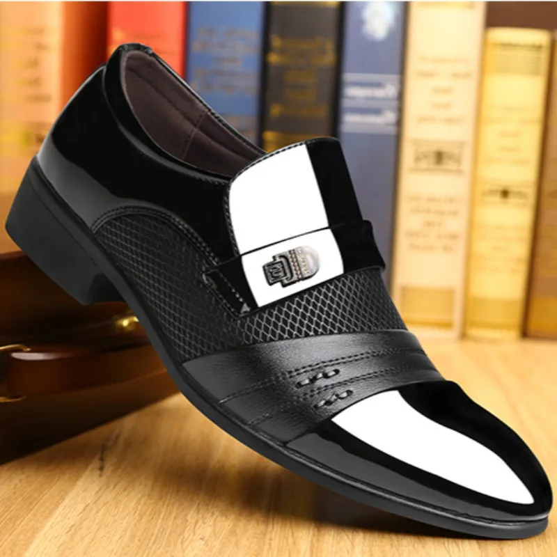 Men Leather Dress Shoes Spring and Autumn New Fashion Black Pointed Toe Party Office Business Casual Oxford Men\'s Dress Shoes