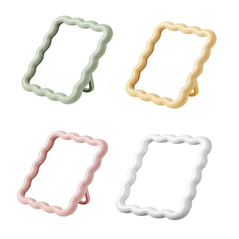 مرآة مكياج مموجة لسطح المكتب بلون سادة، مرآة مكياج محمولة بسيطة قابلة للطي، مرآة لطيفة مدمجة للطلاب #5