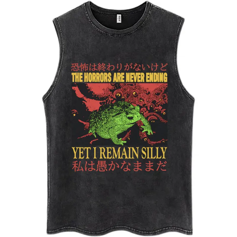 2026 New Men's Meme 'Reject Humanity Evolve Into Crab' Print Washed Sleeveless Tank Top Oversized Streetwear Casual Vest