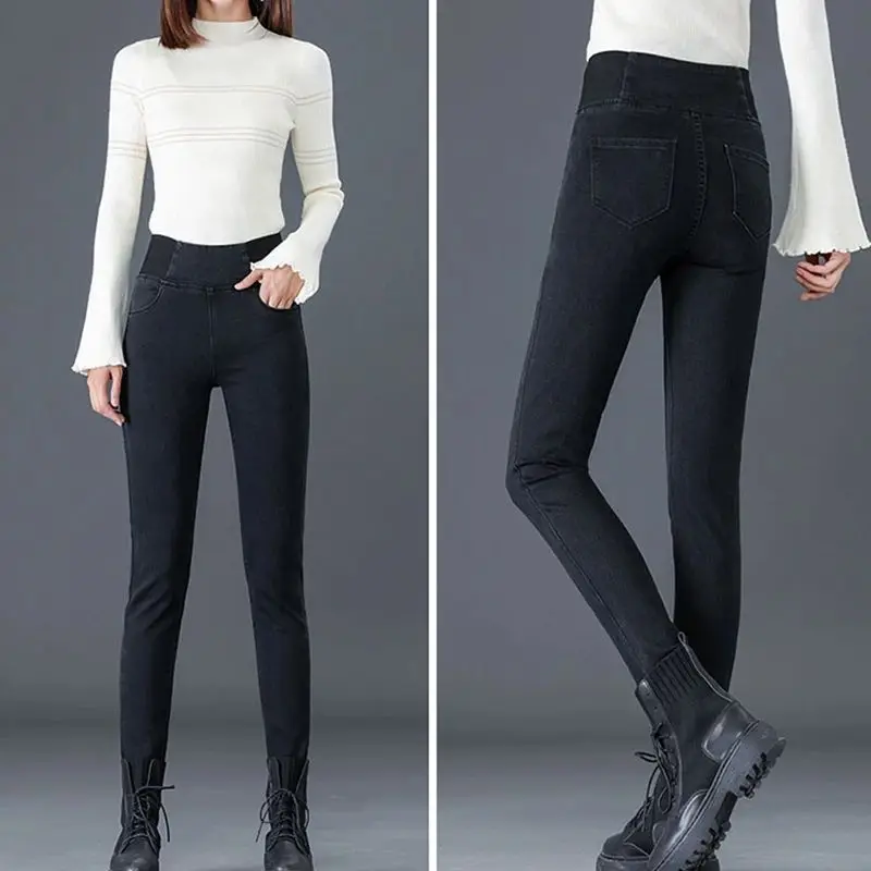 High Waist Black Skinny Pencil Jeans for Women Oversize 2638 Casual Pants Spring 2025 Season Other Material 100%