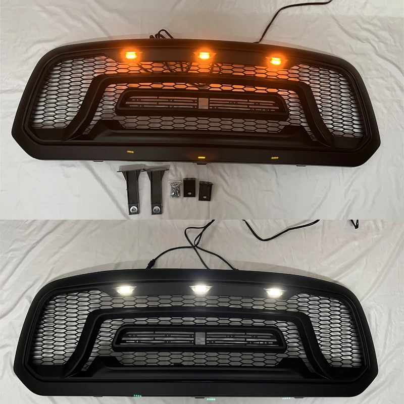 Raptor Style Front Grill For Dodge Ram 1500 2013 2014 2015 2016 2017 2018 LED Racing Grille ABS Bumper Mask Replacement Cover