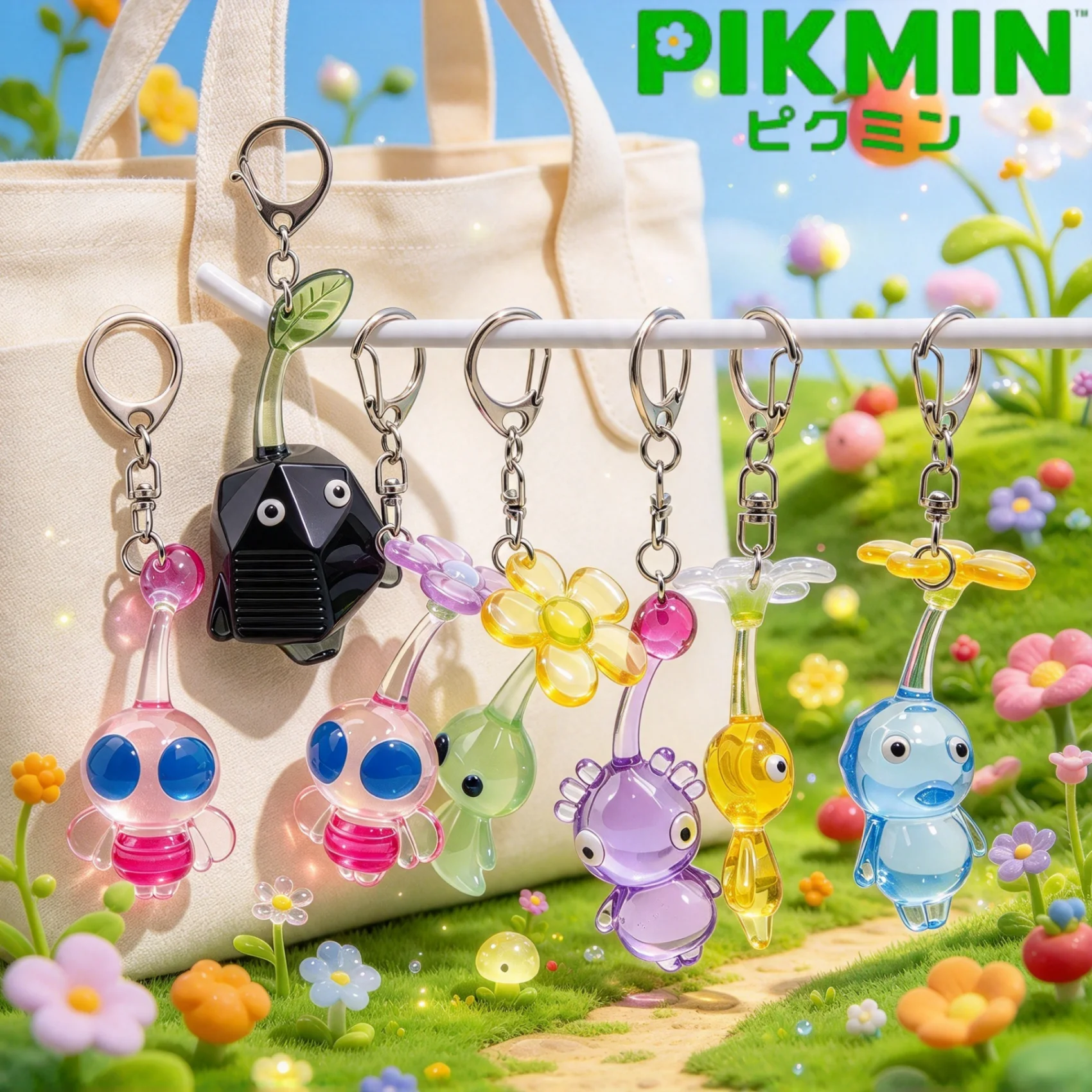 Y2K Pikmin Keychain Transparent Pendant, Red Yellow Blue Purple Pink Pikmin Bag Charm, Game Fans Collectible Gift