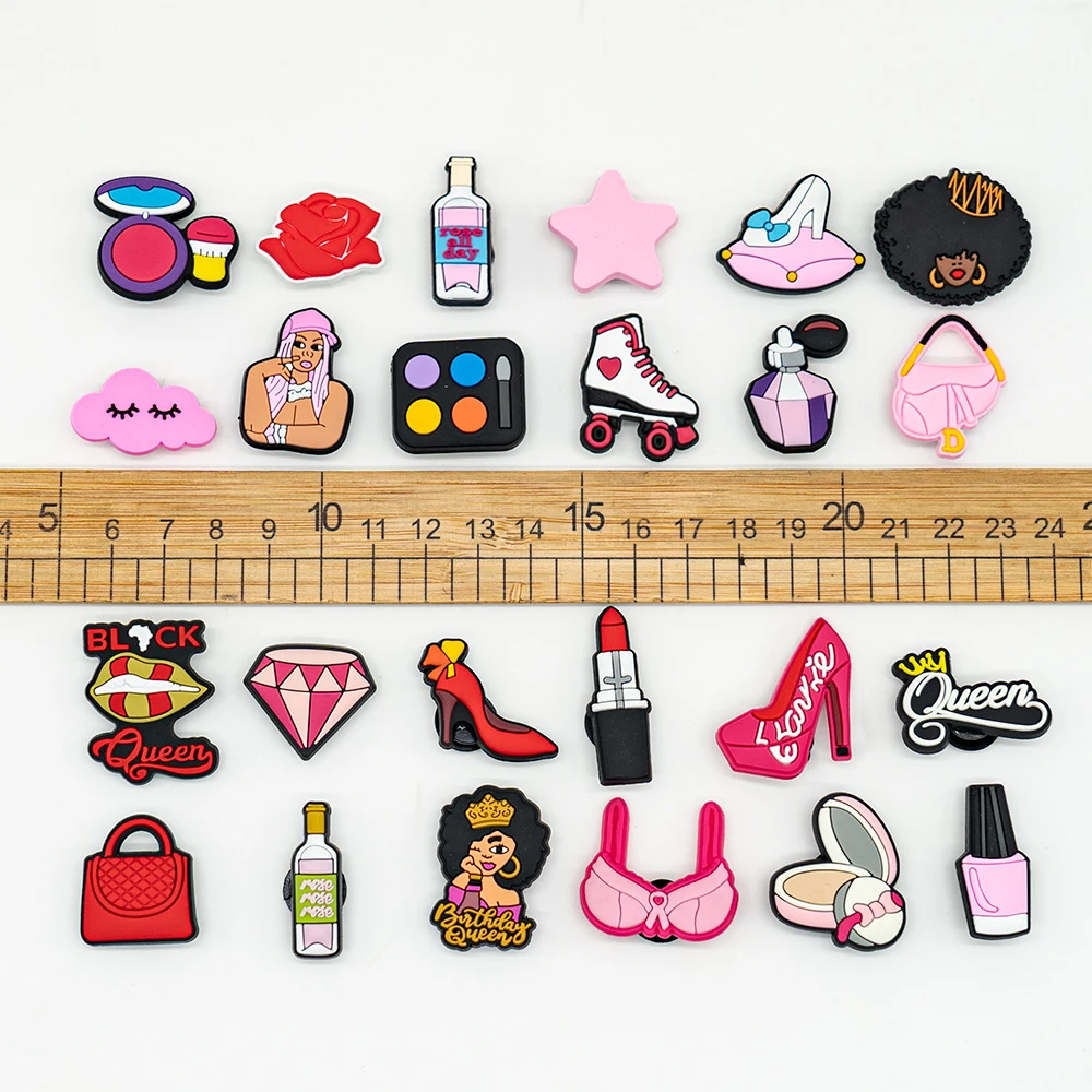 1pcs PVC Make Up Style Shoe Charms Lips Perfume Shoe Decorations Pins for Women Girls Sandal Clog Buckles Queen Accessories Gift