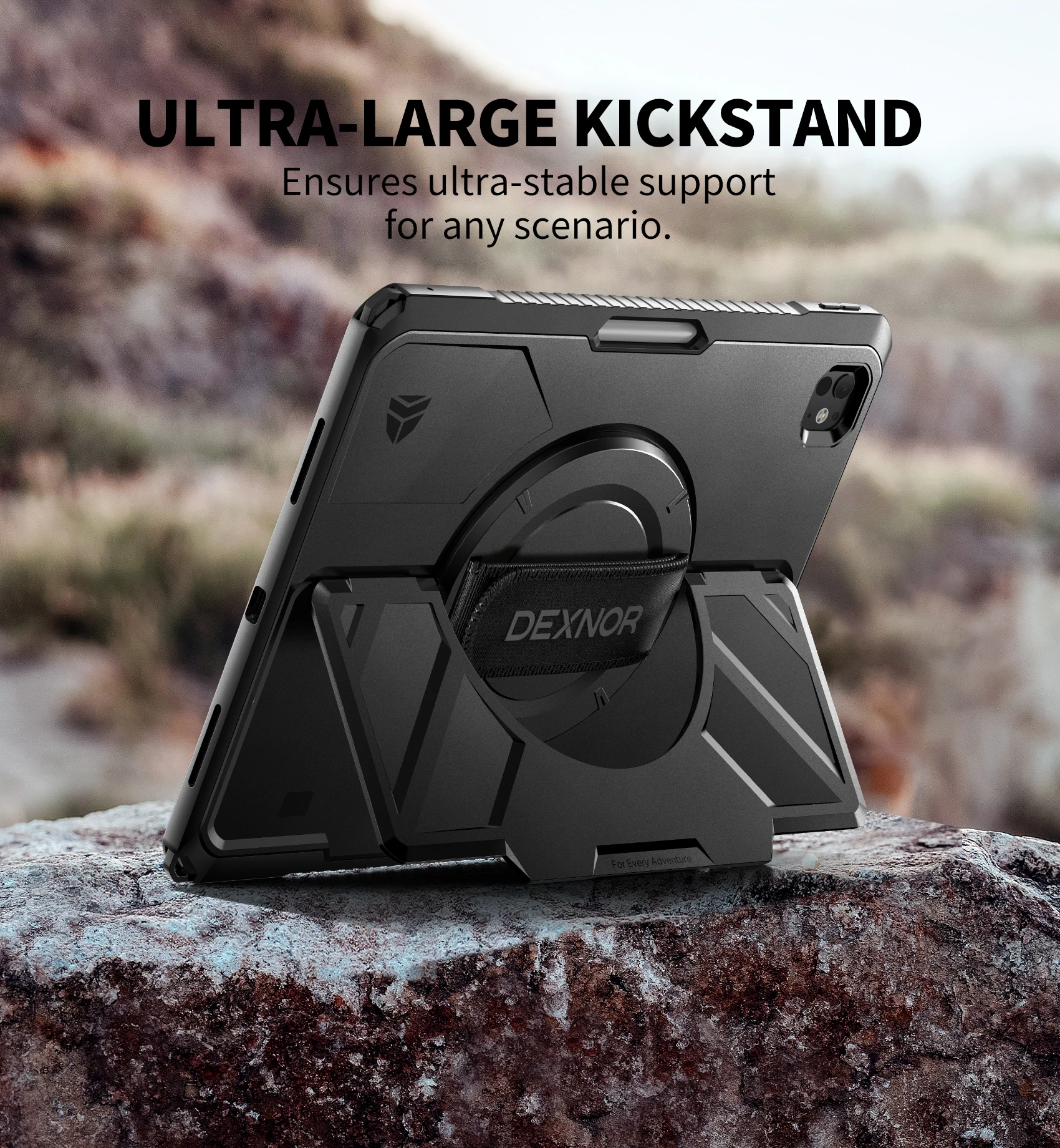 For iPad Pro 13 inch Case M4 2024with360°Rotating Hand Large Steady Strap Screen Protector Pencil Holder Shockproof Bumper Cover