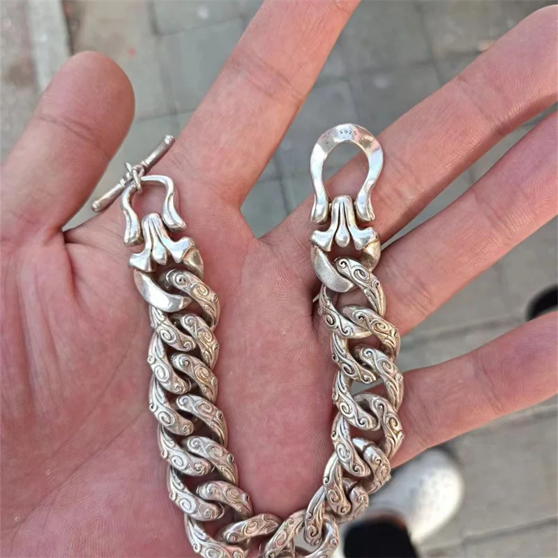 Old Tibetan Silver Fashion String Bracelet Personalized Jewelry Exquisite Workmanship Jewelry Men and Women Gift
