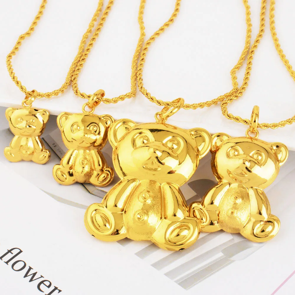 Goldfarbene Bären-Anhänger, modische 18 Karat vergoldete Halskette für Herren und Damen, DIY-Schmuck, Musik, Festival, Party, Jahrestag, Geschenk – Detail 5