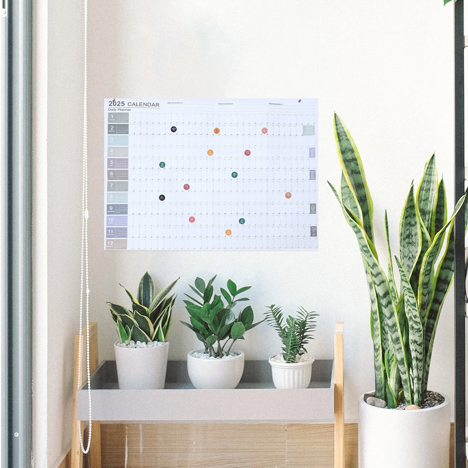 1Set 2025 Creative Wall Calendar Planner Yearly Schedule Paper Clear Printing Color Coordination Wall Calendar